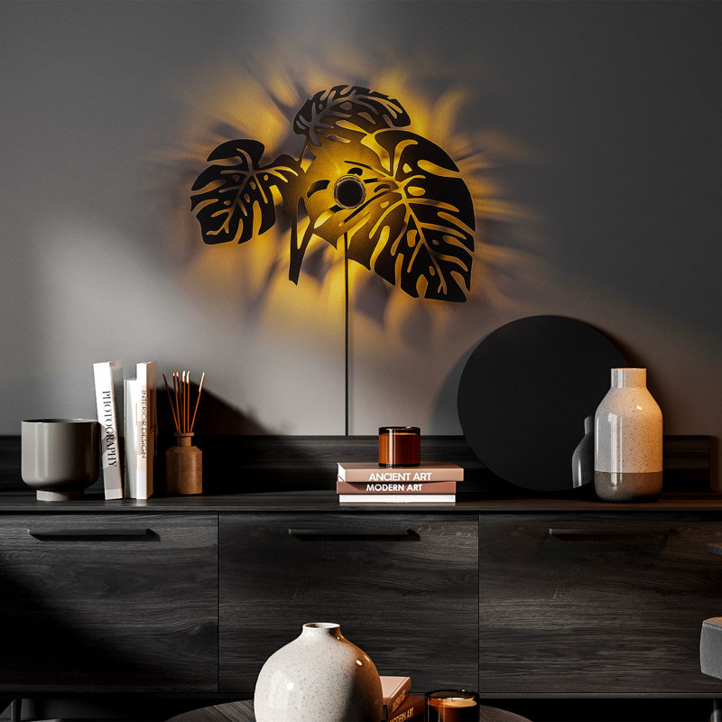 Lampe murale moderne noire, 20,1 po x 18,5 po x 3,5 po | Fabrication 100% métal, 40 W | Interrupteur marche / arrêt, câble de 78,7 pouces | Éclairage élégant et fonctionnel pour le salon, la chambre à coucher ou le bureau, classé IP20