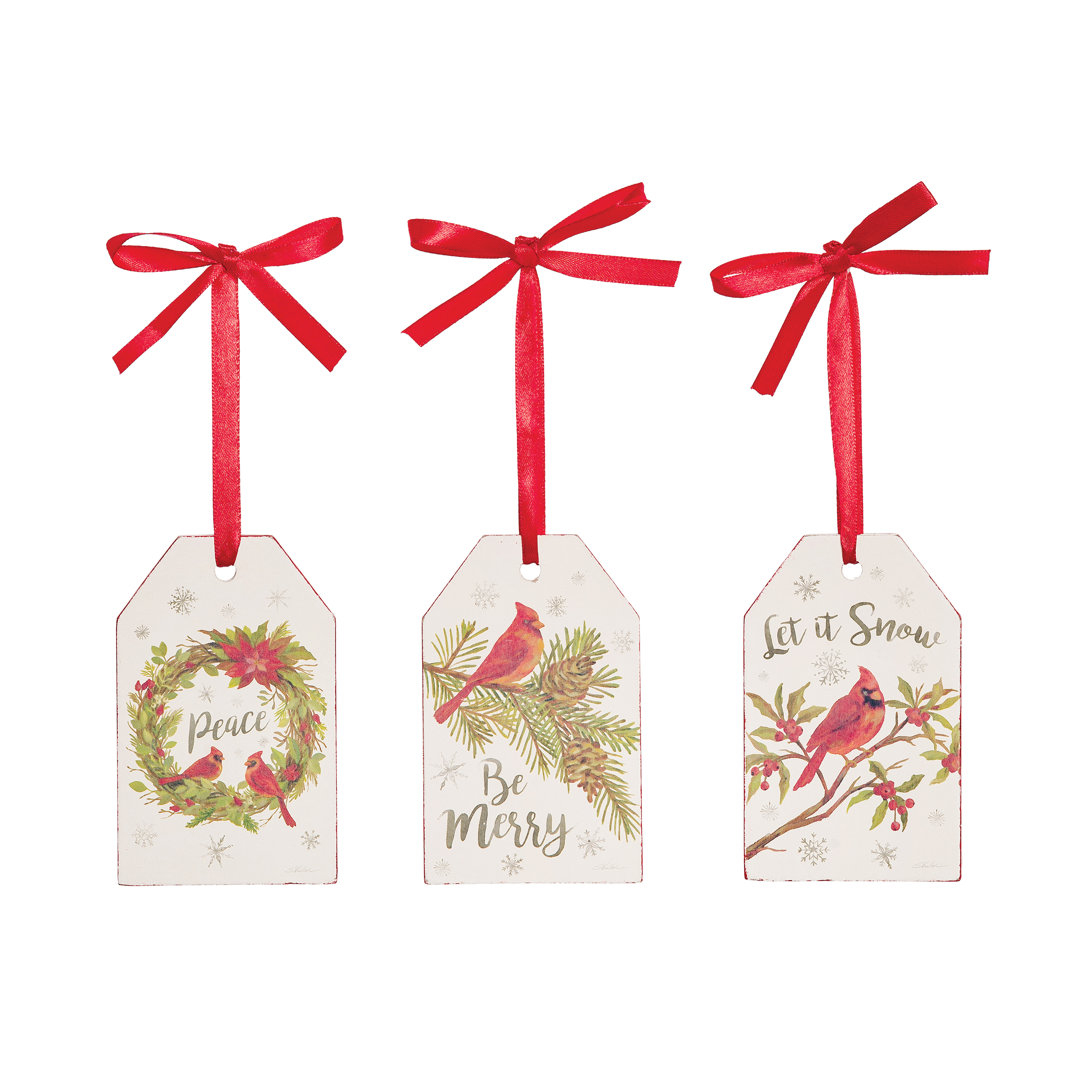 3 Piece Cardinal Season Tags Holiday Shaped Ornament Set The Holiday Aisle®
