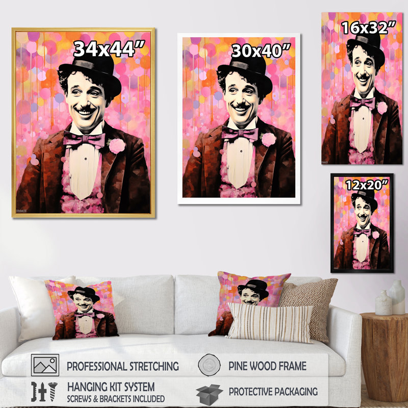 «Chocolate Chaplin III - Celebrity», reproduction sur toile_105726, H 44 po x l 34 po x P 1,5 po, Cadre flottant doré