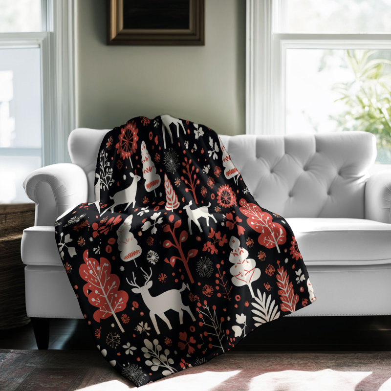 Nordic Flora - Couverture Sherpa de qualité supérieure 1 pièce, Grand lit