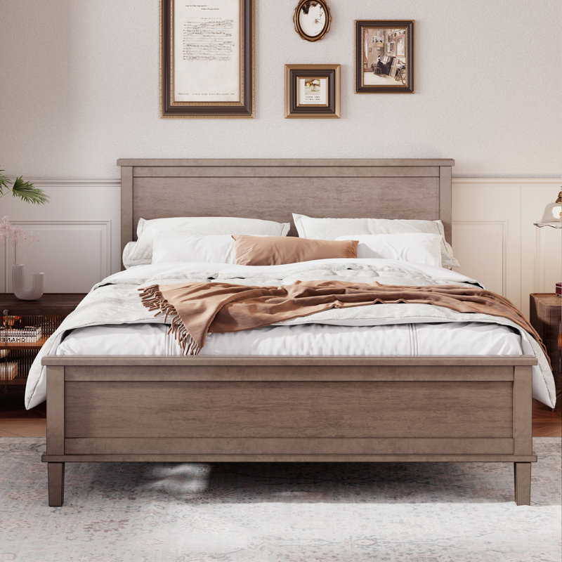 Lit plateforme en bois de style Mid-Century avec tête de lit et support à lattes en bois, aucun sommier nécessaire, très grand, blanc (ancien SKU: BS701P193474K)
