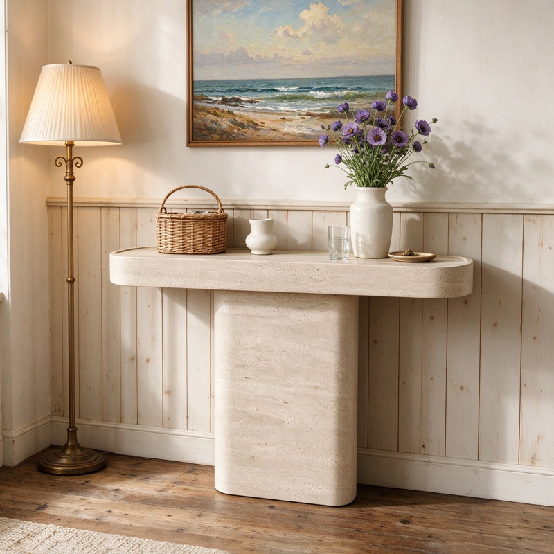 Stone Top Console Table, 33.46" H x 55.12" W x 13.78" D