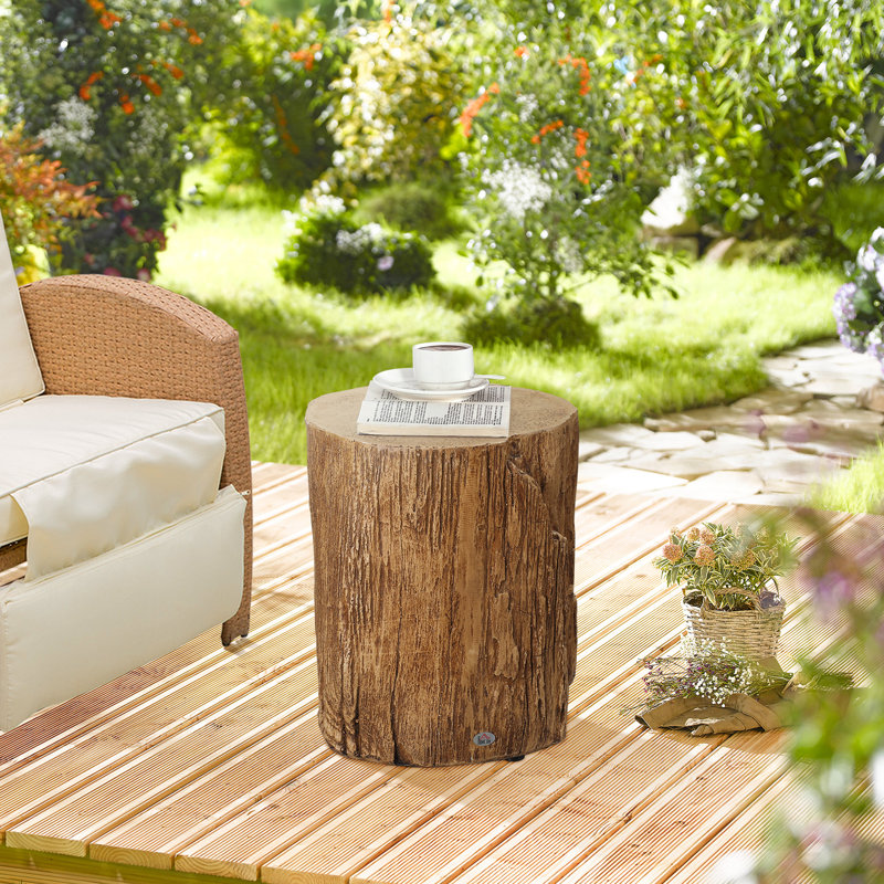 Tree Stump Stool, Decorative Side Table, Concrete End Table With Wood Grain Finish