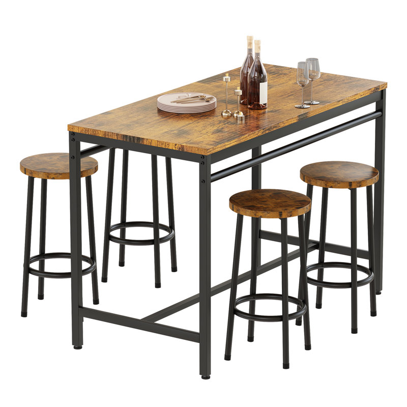 Ensemble de salle à manger à hauteur de bar 4 personnes Jeanan, Brun rustique