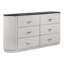 Commode large 6 tiroirs Alda, bois massif gris clair avec plateau en pierre de culture