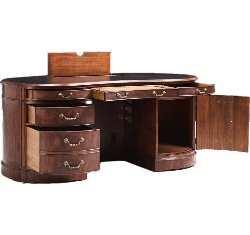 Walnut Kidney Shaped Desk With Leather Top