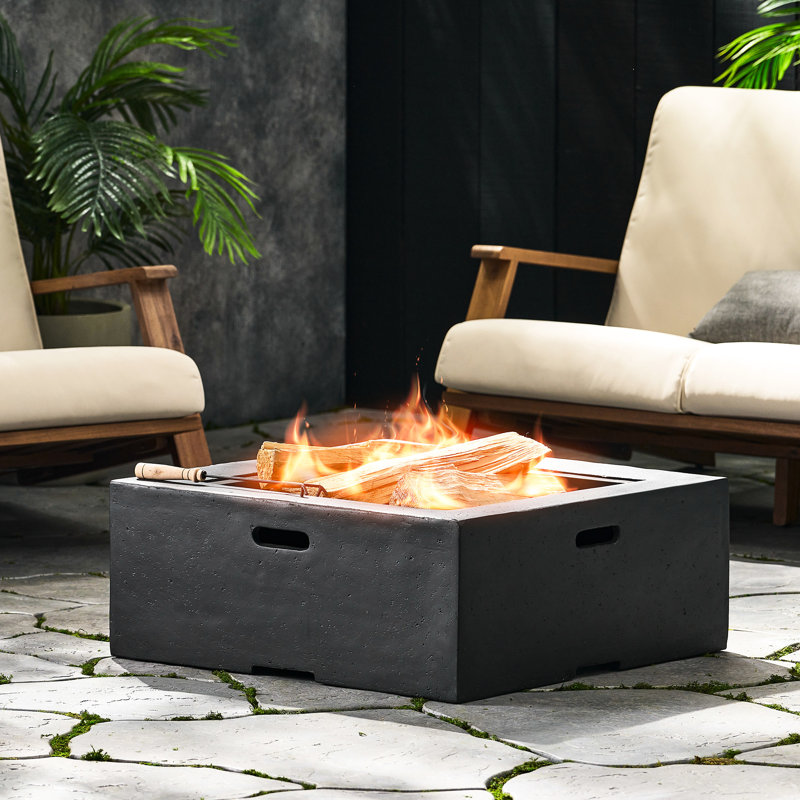 29" Square Magnesium Oxide Fire Pit - Dark Gray, Wood-Fired, Outdoor Relaxing Spot, 29.01 In. D, W, 17.34 H, 52.63 Lb Gray Fireplace Square, Wood-Fired Entertainment, Chill Area, X In.,