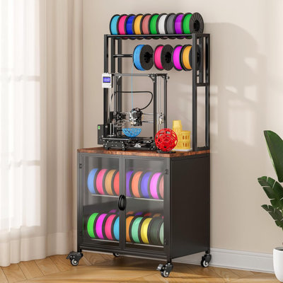 Support d'imprimante 3D avec rangement pour filament, 29,5 po x 18,9 po Chariot d'imprimante 3D robuste et résistant à l'humidité et à l'humidité avec roulement à 360 ° et armoire pour atelier studio (brun rustique)