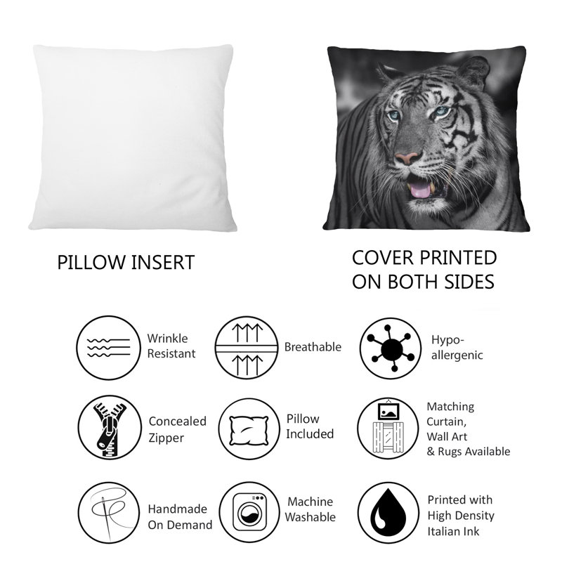 Portrait d'un tigre blanc I - coussin décoratif traditionnel imprimé 1