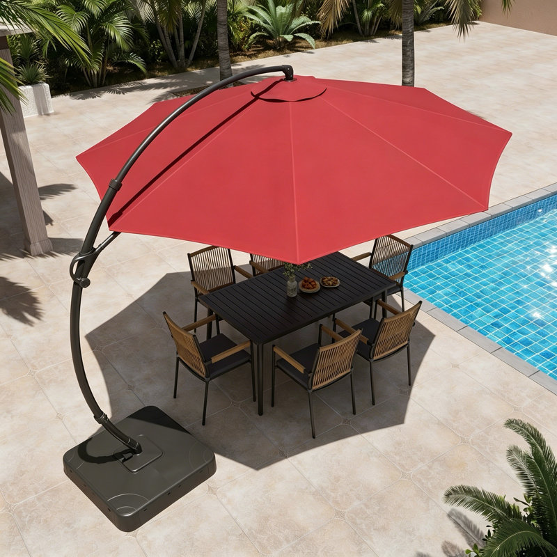 Parasol de patio en porte-à-faux 12 pi avec base, rotation à 360 °, protection contre les rayons UV, 108" H x 144" W x 144" D