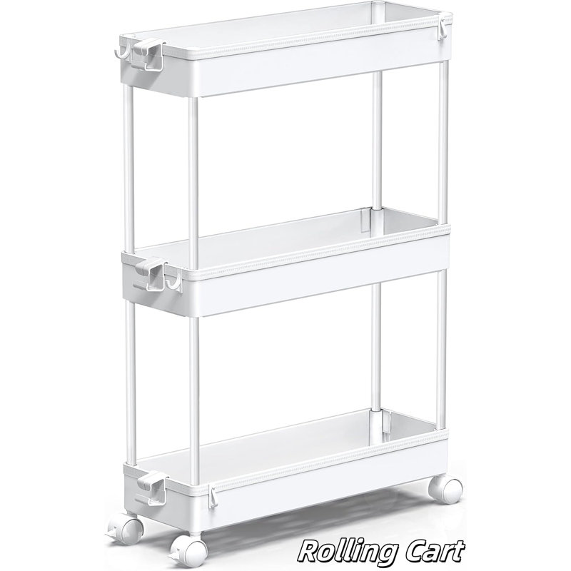 Slim Rolling Storage Cart, White