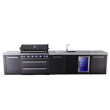 Mont Alpi Mai805-bssbev-exc 6-burner 115000 Btu Black Stainless Steel Island Outdoor Kitchen Bbq Gas Grill + Beverage Center Faucet & Sink + Granite Countertops + 25" Right Extra Storage Cabinet