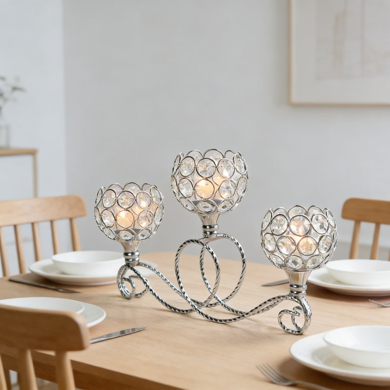 Elegant 3-Arm Crystal Tea Light Candle Holder Set, Metal And Crystal Centerpiece For Wedding Table, Christmas, Living Room, And Party Decorations