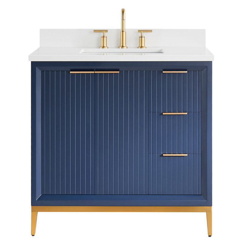 Bungalow 36" Freestanding Standard Single Bathroom Vanity with Top, Gold/Navy Blue