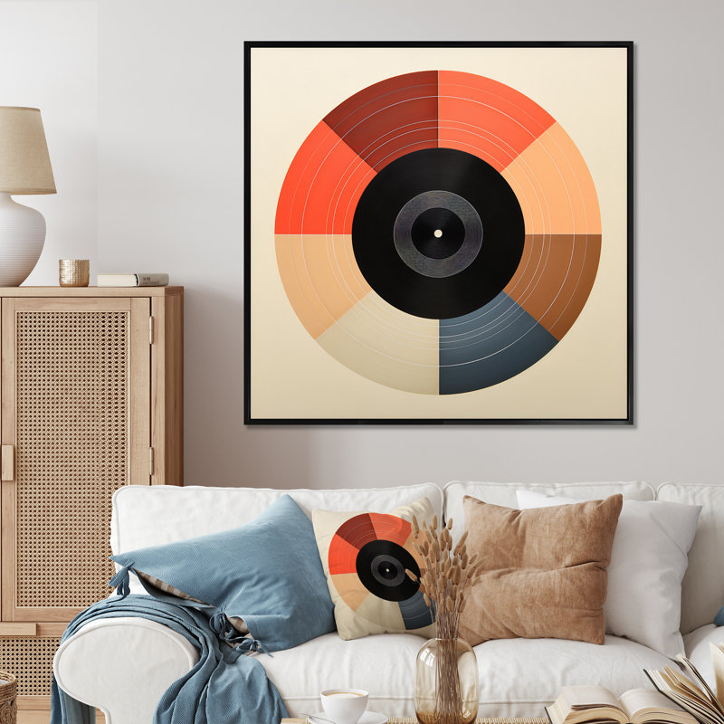 «Colorful Retro Vinyle IV», impression sur toile de disques vinyles, H 24 po x l 24 po x P 1 po, Cadre flottant noir