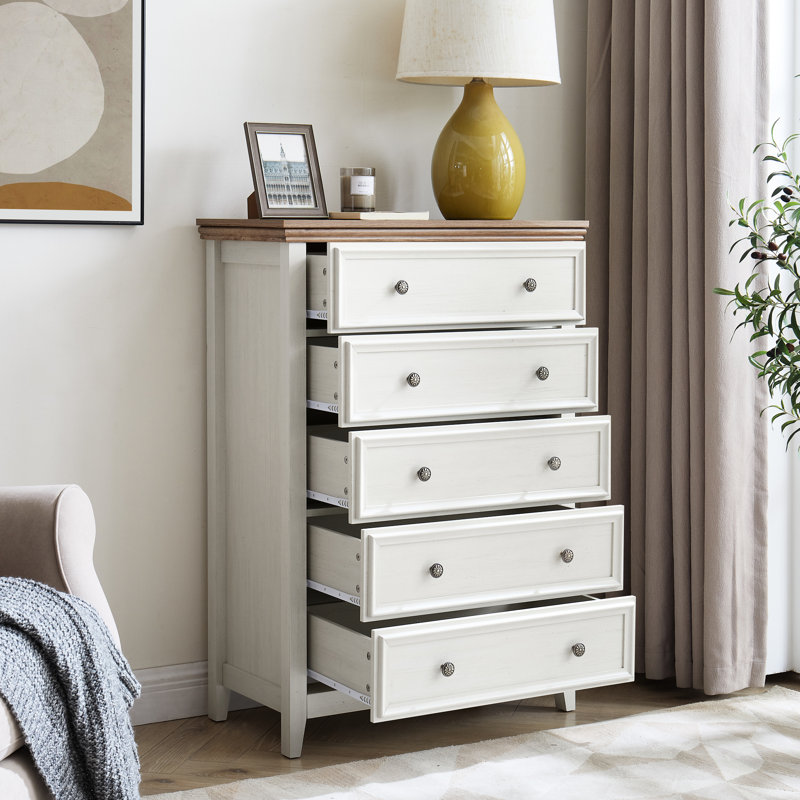 Commode 5 tiroirs beige pour économiser de l'espace