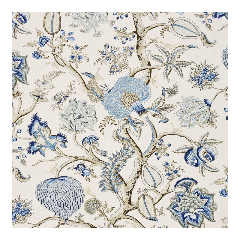 Oriana Pondicherry Linen Print Fabric, Delft