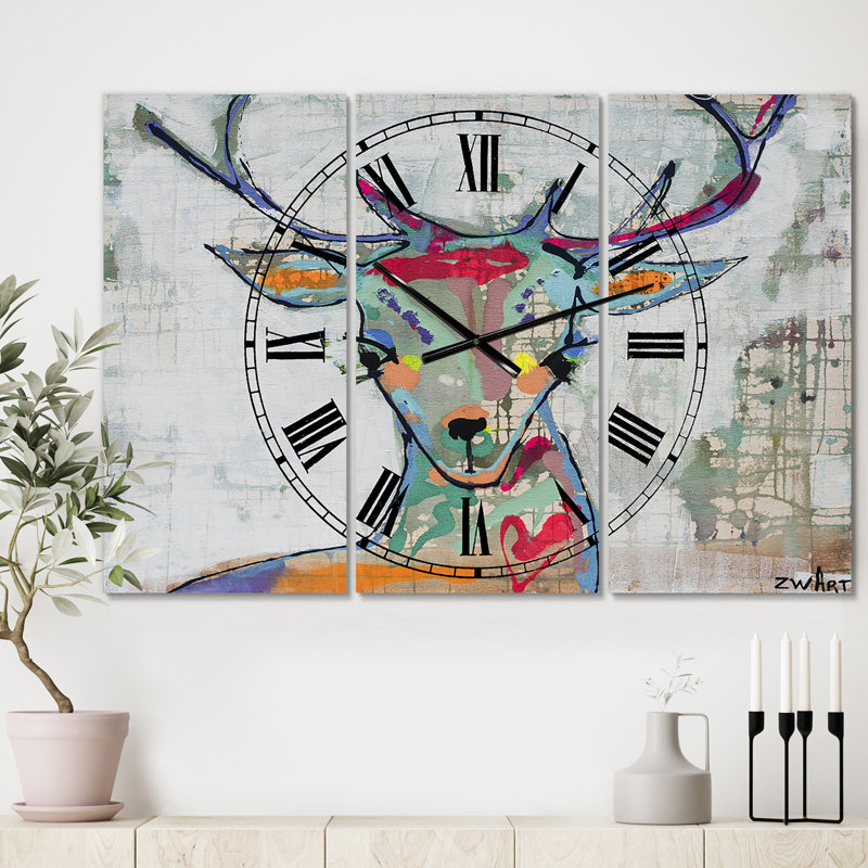 Horloge murale 3 cerfs colorés