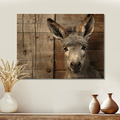 Wood Charming Donkey Portrait - Donkey On Wood Print