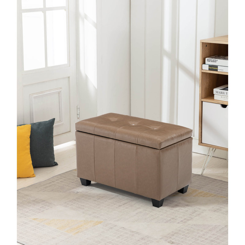 Winston Porter Hima 27.5" Wide Faux Leather Storage Bench, Camel Brown