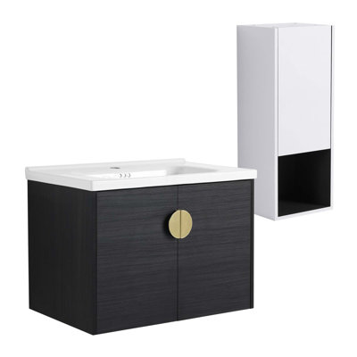 Meuble-lavabo mural polyvalent avec plusieurs composants fonctionnels