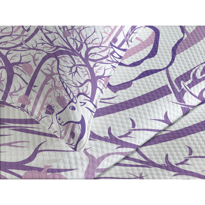 Ambesonne Unicorn Bedspread Set Magic Forest Purple, King Bedspread + 2 Standard Shams
