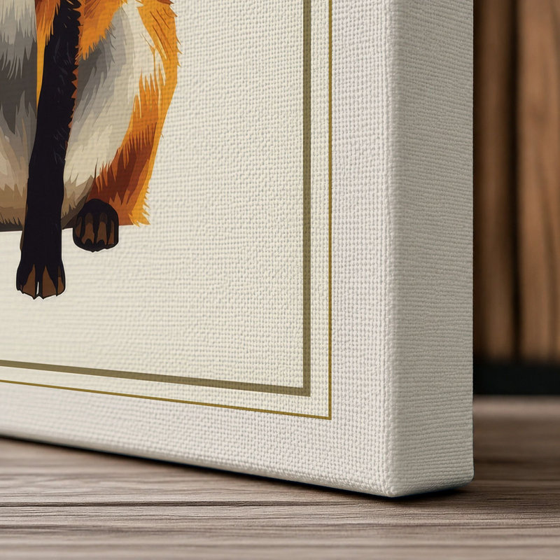 Watchful Fox Boho - Wrapped Canvas, 36x24 - 91.4 x 61.0 cm, Cream Border