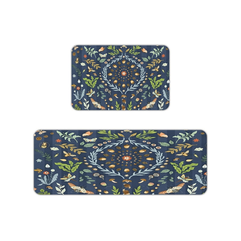 Woodland Nature Kitchen Mats for Kitchen Entryway, 2 PC, Dark Blue Green