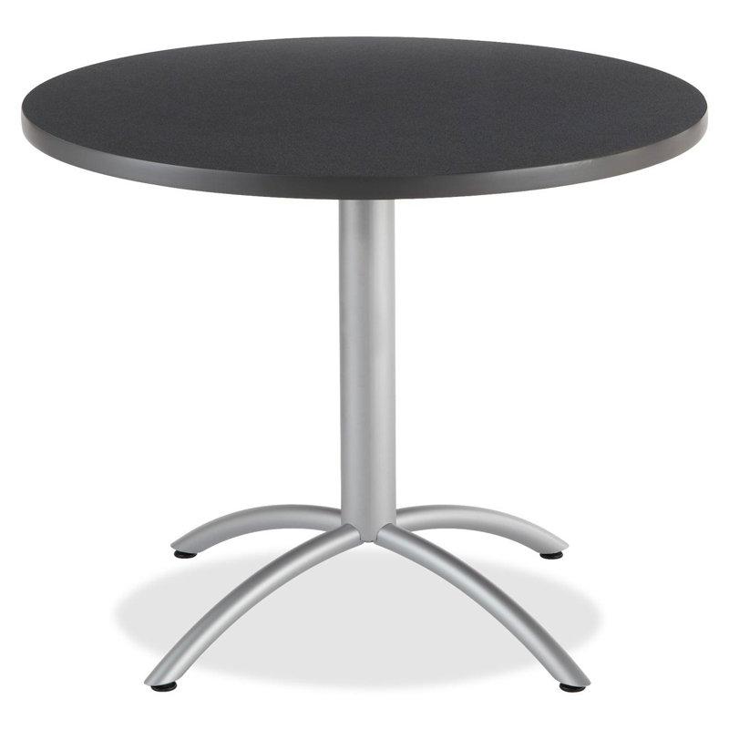 Aleksandras Round Metal Base Dining Table, Graphite Granite, 30"H x 36"L x 36"W