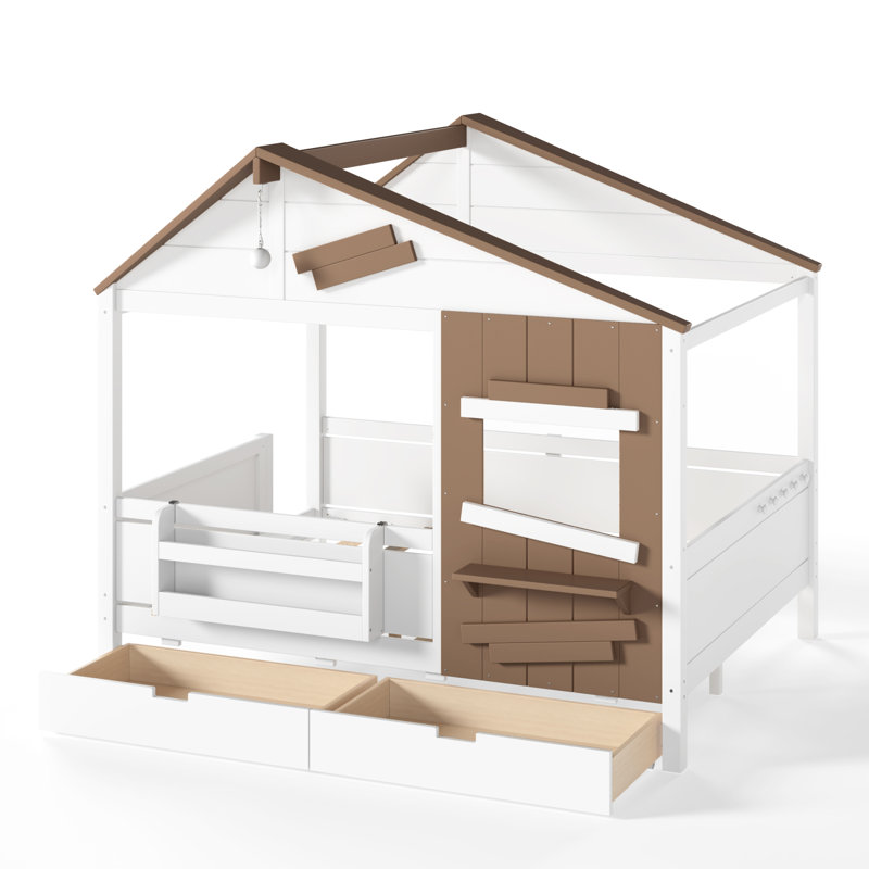 Lits pour enfants de style ferme avec rangement, structure entièrement en MDF, maisonnette rustique