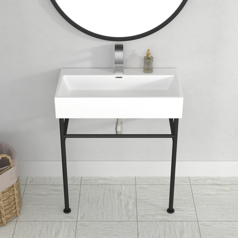 Logmey 17'' Ceramic Rectangular Bathroom Sink with Overflow, White