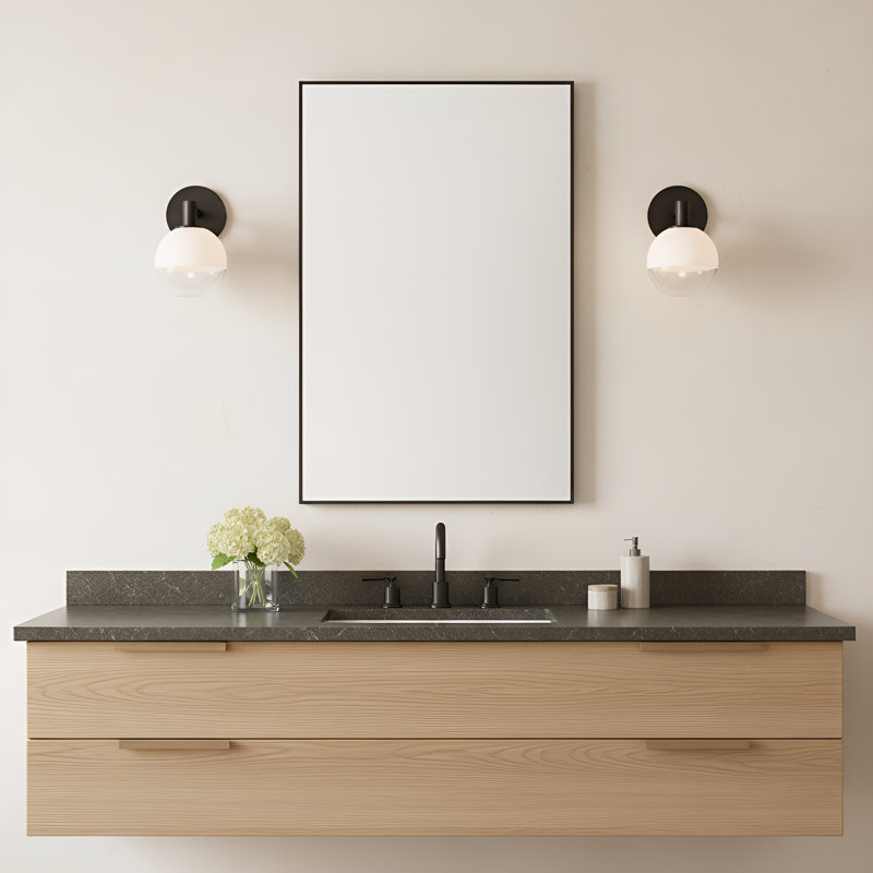 Sean Lavin Torian Bathroom Bedroom Wall Fixture With Milk Clear Glass Mix Shade, 9.625" H x 6" W x 7" D, 1 Light, Aged Iron