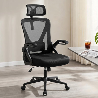 Chaise de bureau en filet avec support lombaire réglable et dossier haut avec appui-tête, chaise d'ordinateur pivotante pour bureau à domicile