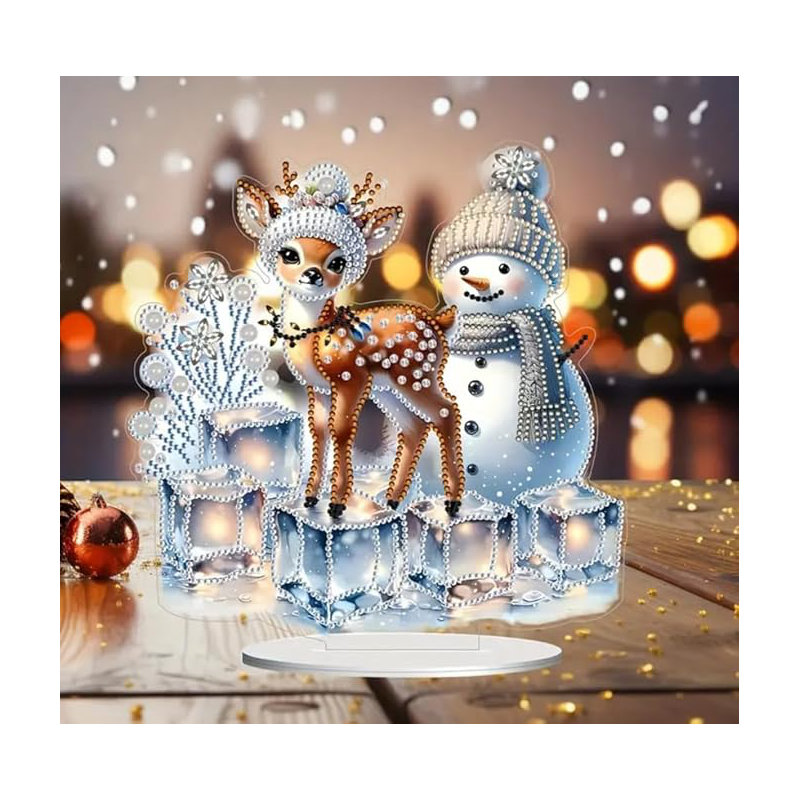Anthiathia  5D DIY Christmas Diamond Painting Kit Crystal Rhinestone Acrylic Table Top Decoration (Snowman and Reindeer 1)
