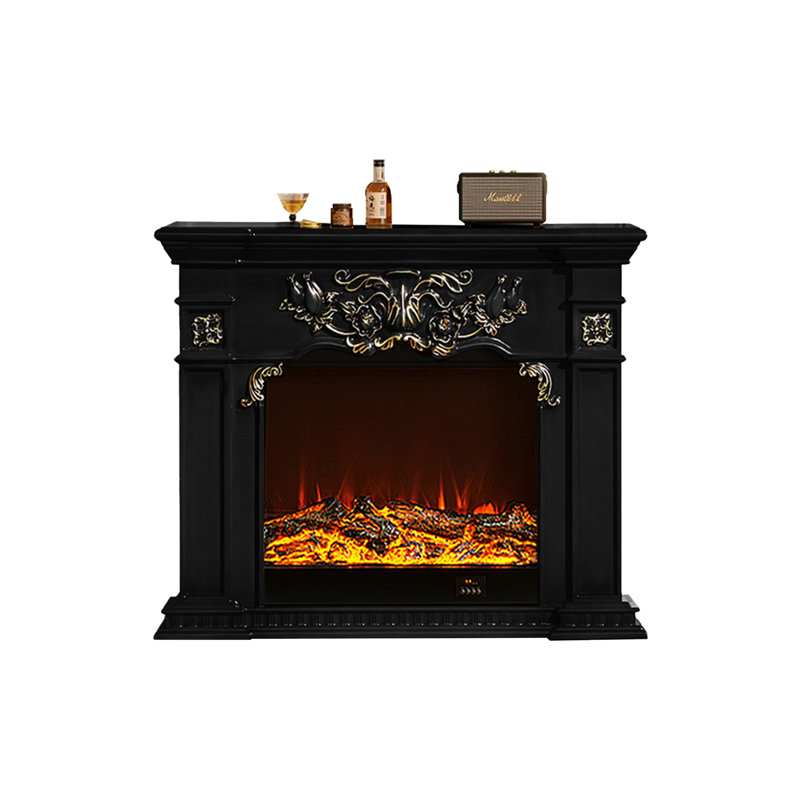 Solid Wood Freestanding Fireplace, Black