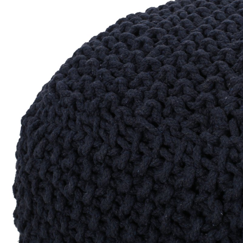 Corin 20.5" Wide Cotton Knit Square Pouf, Dark Blue
