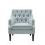 Chaise avec accoudoirs à boutons, pieds en bois massif, revêtement bleu cendré, coussin transitionnel amovible, bois,-495182374