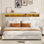 Bed Frame With LED Lights And Charging Station, Nailhead Trim Wingback