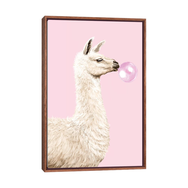 Art gomme à bulles ludique llama, H 48 po x l 32 po x P 1,5 po, Toile avec cadre en bois classique