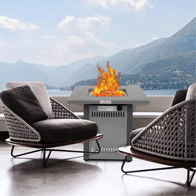 Foyer extérieur au propane 50000, table argentée 28 "avec pierres de lave pour foyer de patio