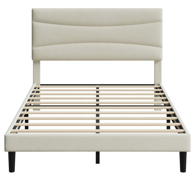 Cadre de lit rembourré, sommier à lattes en bois silencieux, sans sommier tapissier, idéal pour une chambre ou une chambre d'amis, taille standard.