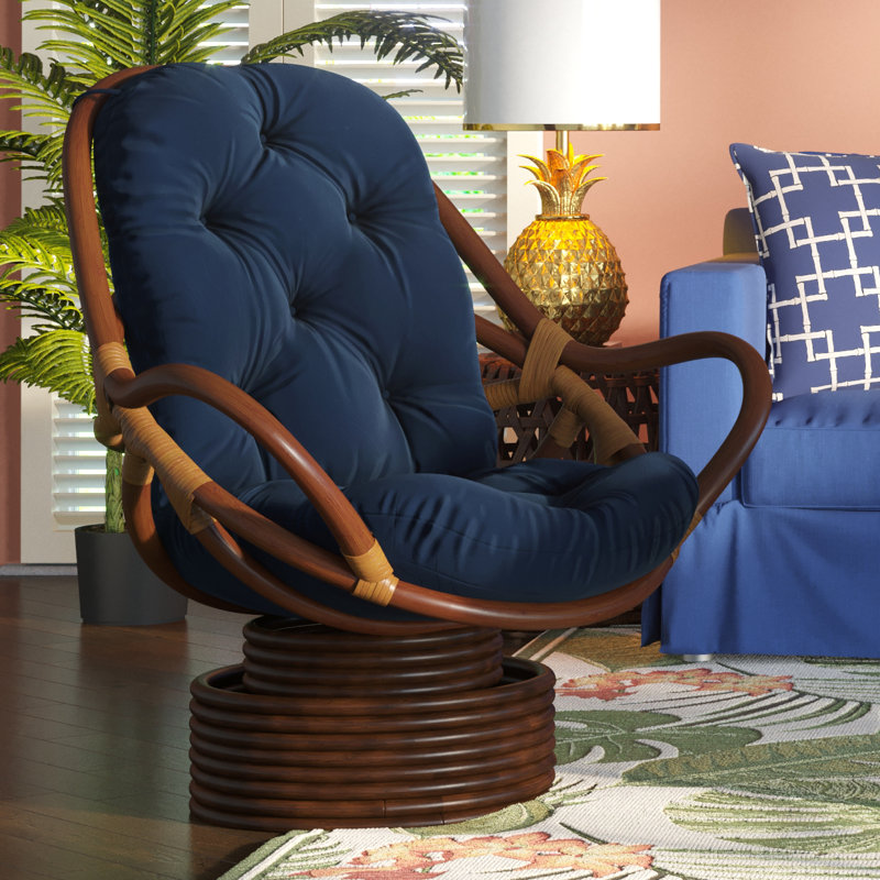 Fauteuil capitonné en polyester 33 po Bilyeu, Sergé de coton bleu marine