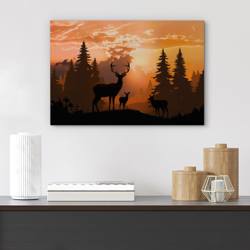 «Deer Green Pine Tree Wilderness» sur toile, H 12 po x l 18 po