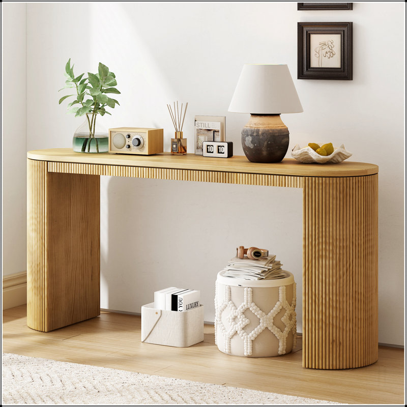 Console incurvée à rayures verticales uniques, convient, Naturel