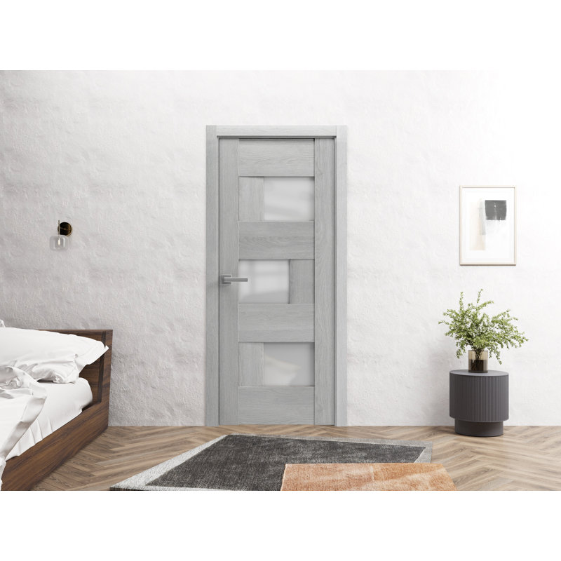 Porte-fenêtre en verre givré massif | Sete 6933 | Poignée simple à panneau régulier | Portes de salle de bain robustes
