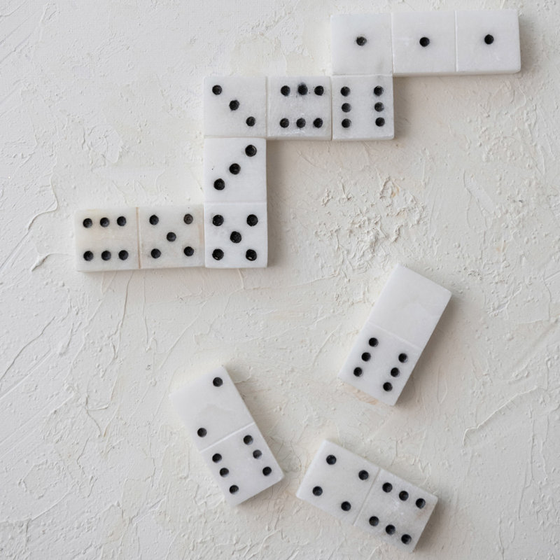 Handmade Alabaster Domino Set in Black Soapstone Tray