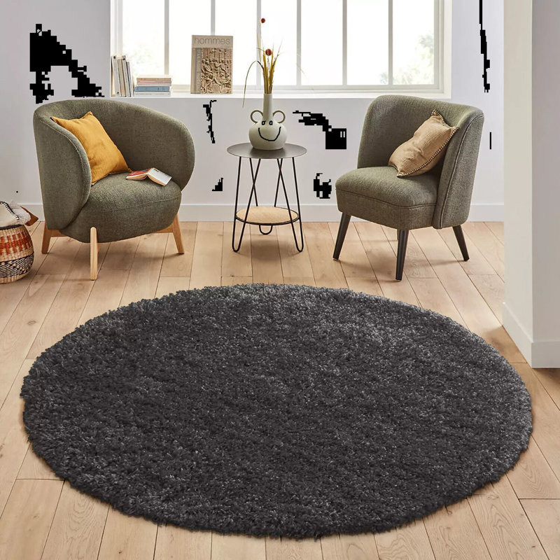 Solid Colour Shag Area Rug, Round 120 cm