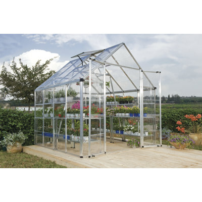 Palram - Canopia Snap & Grow 8' W x 8' D Walk-In Hobby Polycarbonate Aluminum Frame Greenhouse Kit with Roof Vent - Silver