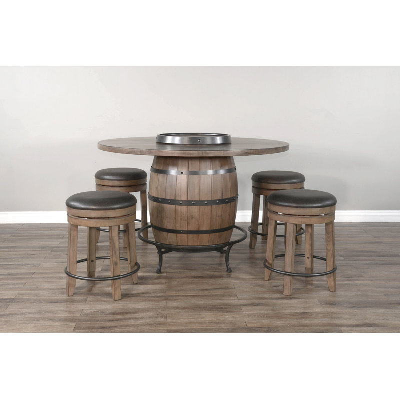 54" Round Wine Barrel Pub Table Set, Brown