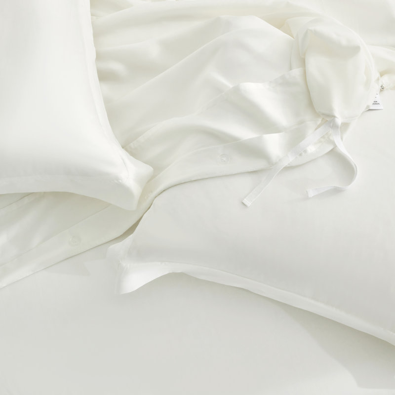 Queen Dove White Tencel Lyocell Silky Duvet Cover Set